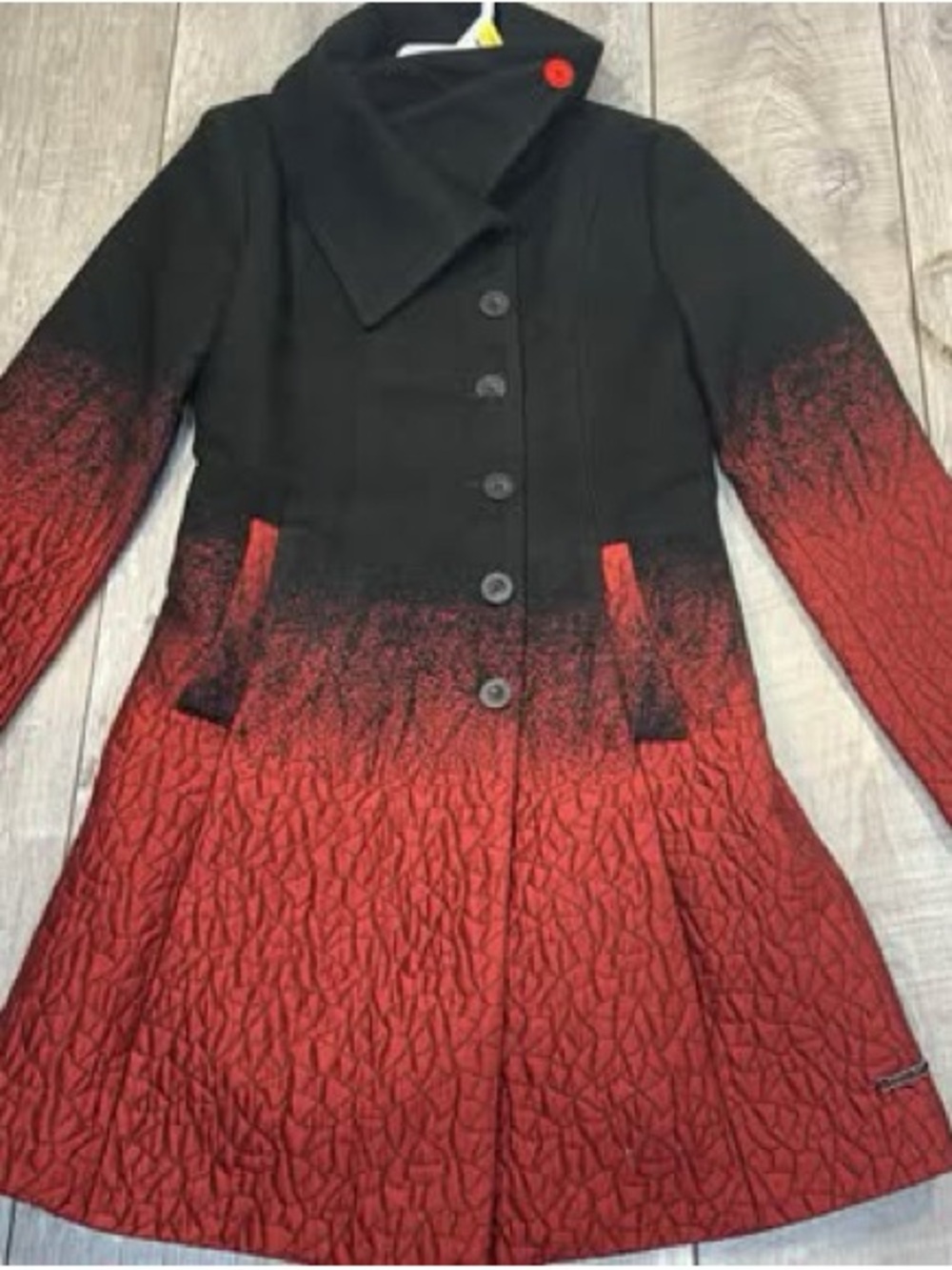Desigual Black to Red Ombre Textured Trench Coat size 38